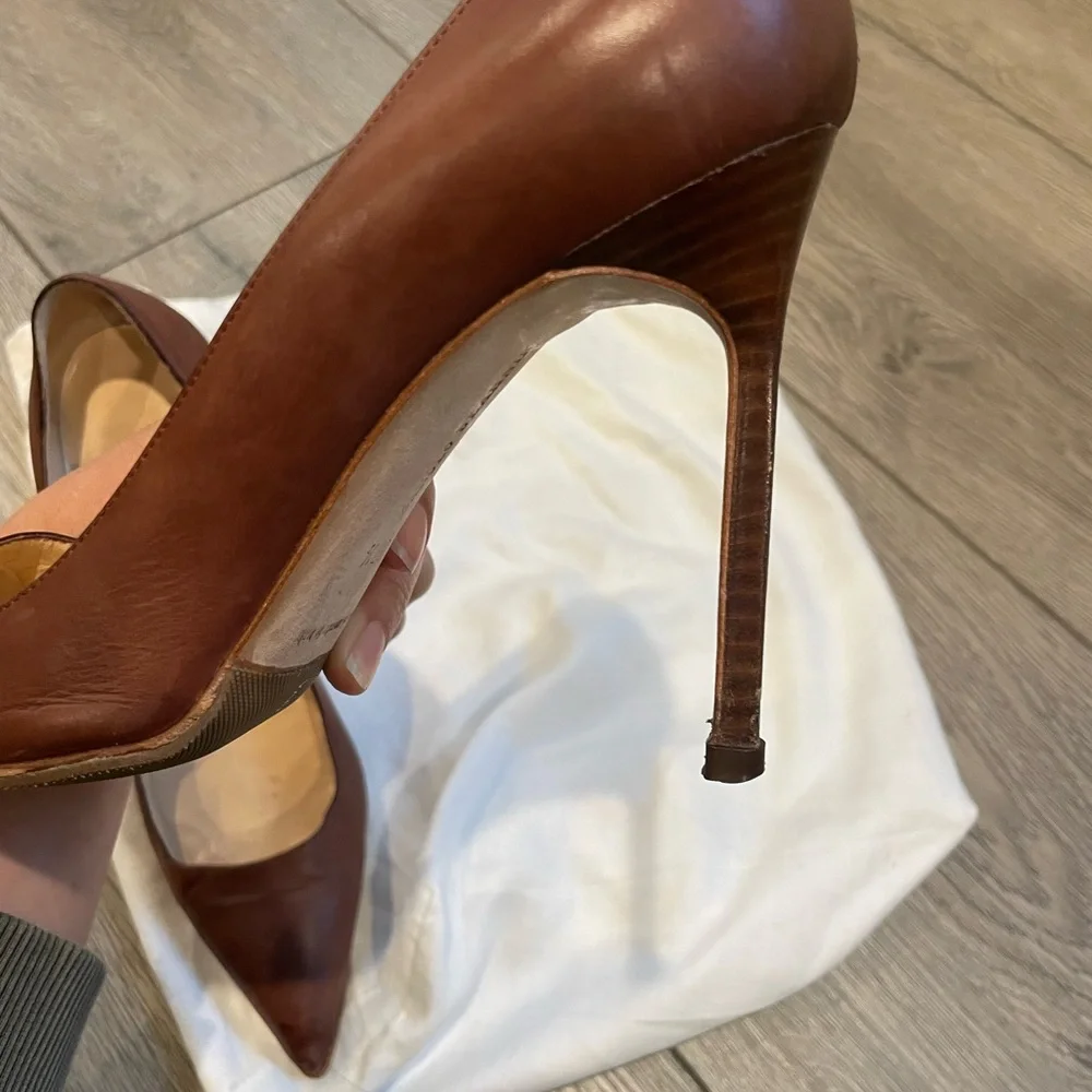 Manolo Blahnik Chocolate Brown Pointed-Toe Leather Pumps - Picture 11 of 12